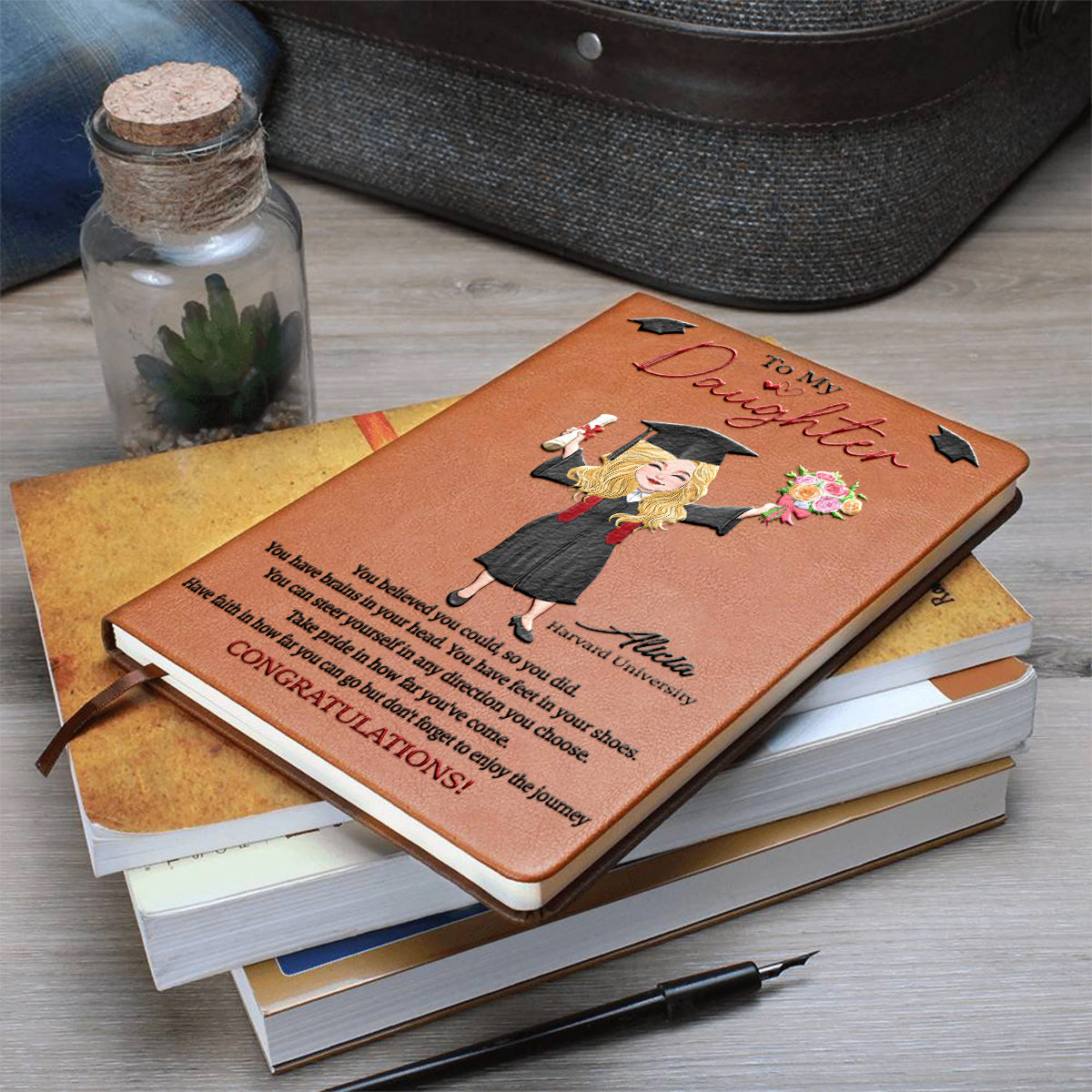 Abschlussfeier – Du hast daran geglaubt, dass du es kannst, und du hast es geschafft – Personalisiertes Abschluss-Notizbuch aus Leder