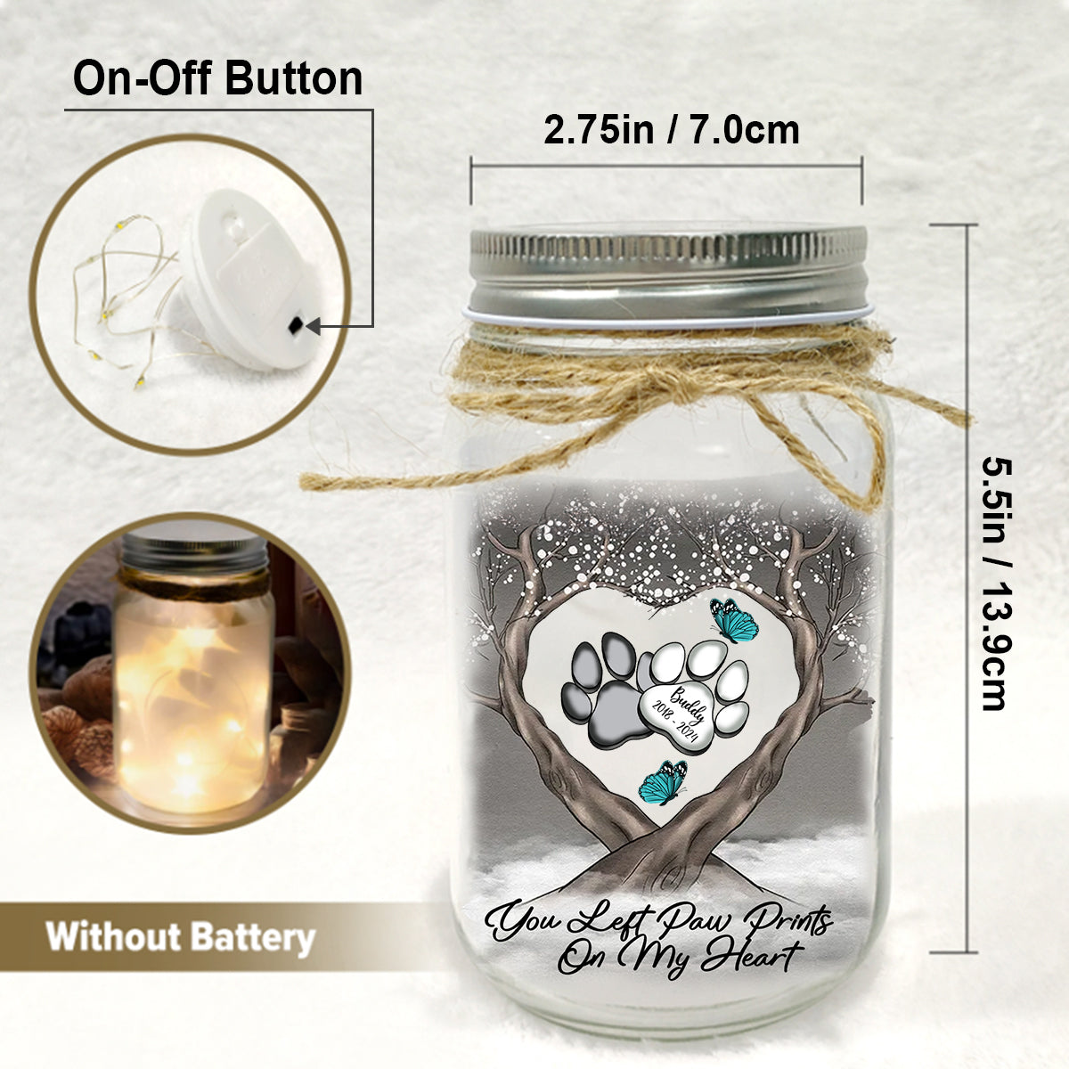 You Left Paw Prints On My Heart - Personalized Dog Mason Jar Light