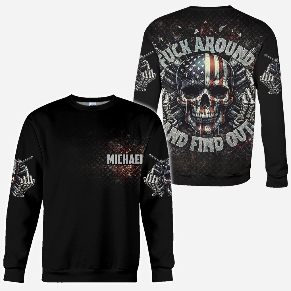 Amerikanische Flagge mit Skelett – Personalisiertes Totenkopf-Shirt