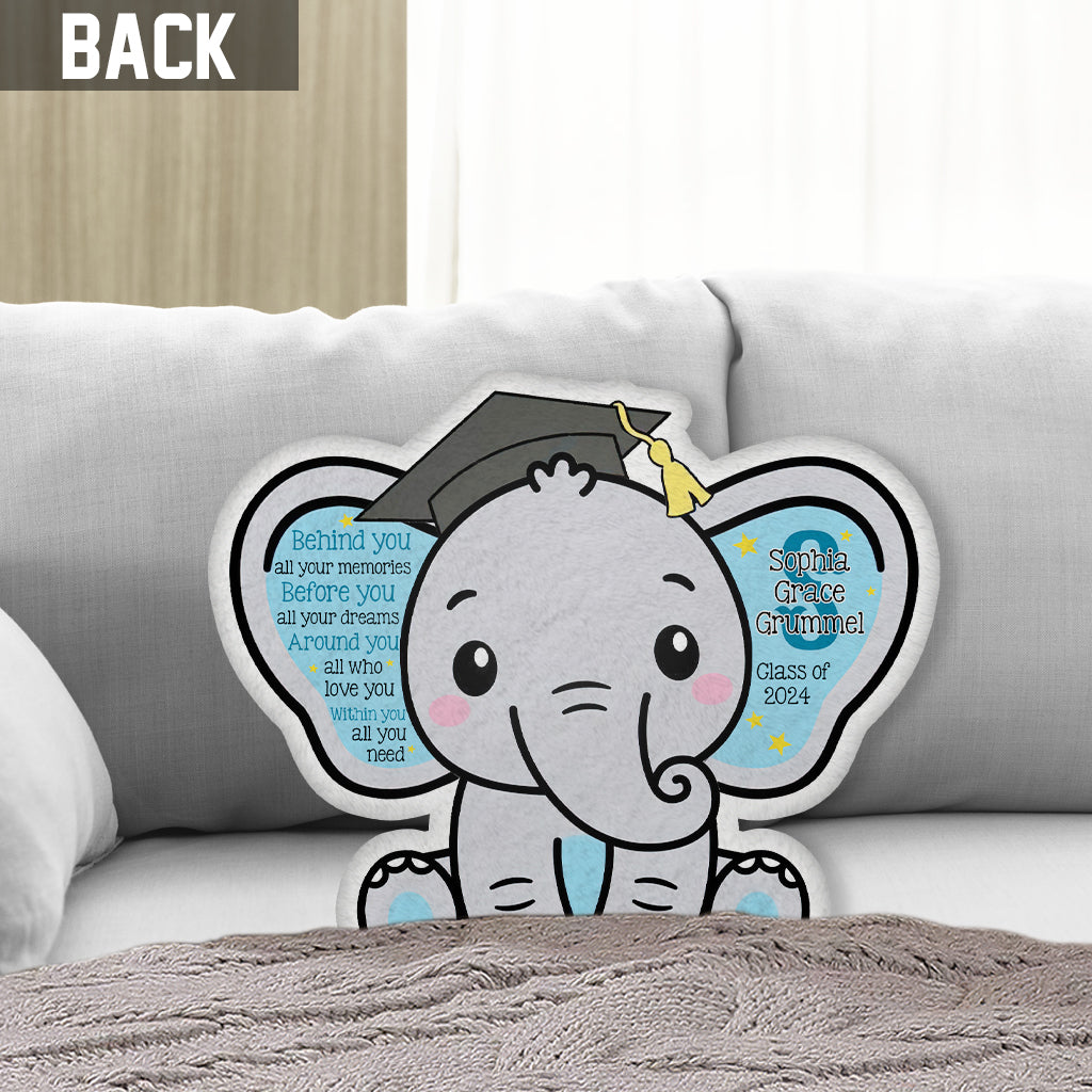Graduation Elephant Behind You All Your Memories - Personalized Graduation Shaped Pillow