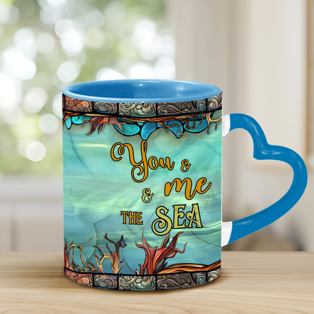 Du und ich und das Meer – Personalisierte Tasse mit Schildkrötenherz-Henkel