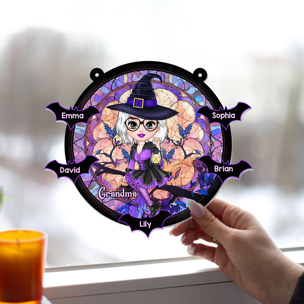 Grandma Witch - Personalized Grandma Window Hanging Suncatcher Ornament