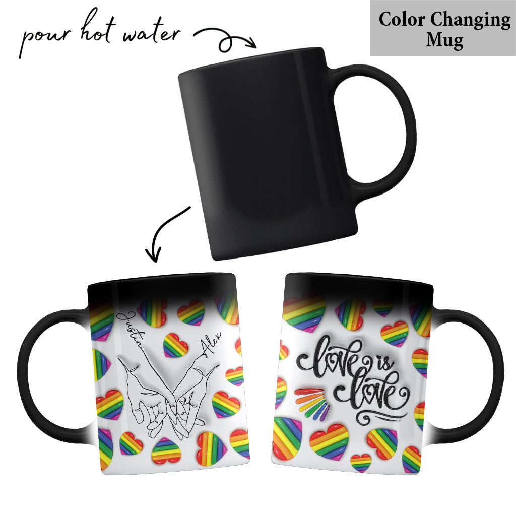Liebe ist Liebe – Personalisierte Tasse mit Strichzeichnungen von Händen zur Unterstützung der LGBTQ+-Community