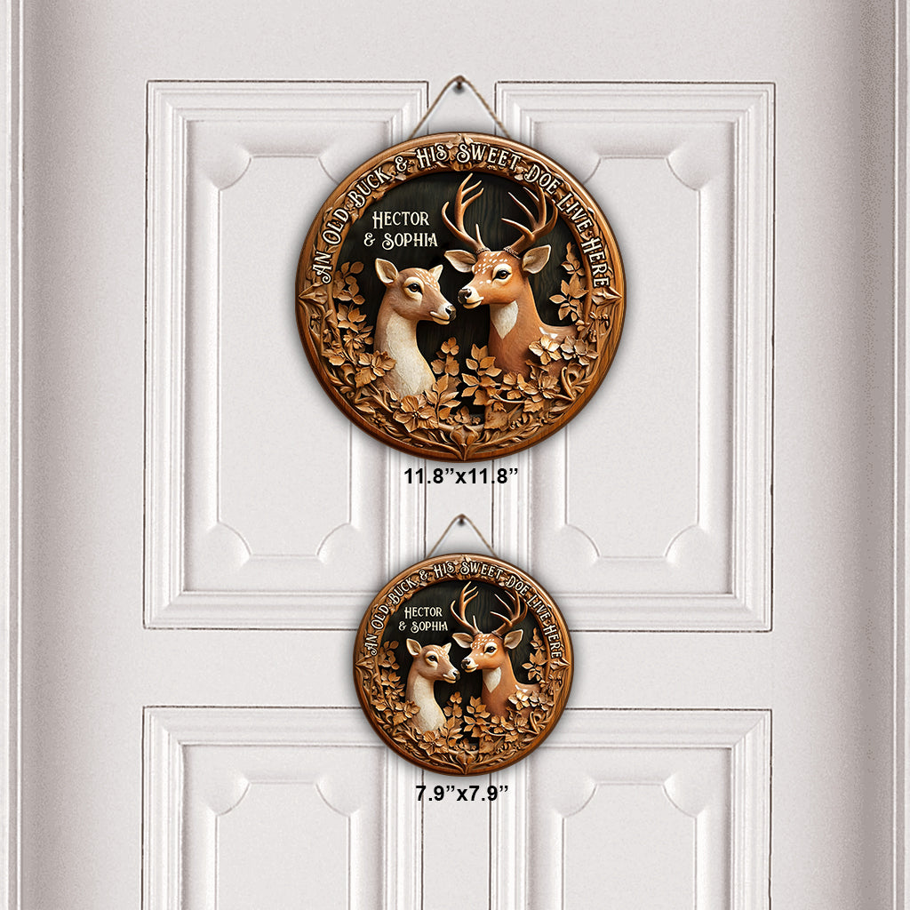 Old Buck Sweet Doe - Personalisiertes Jagd-Rundholzschild