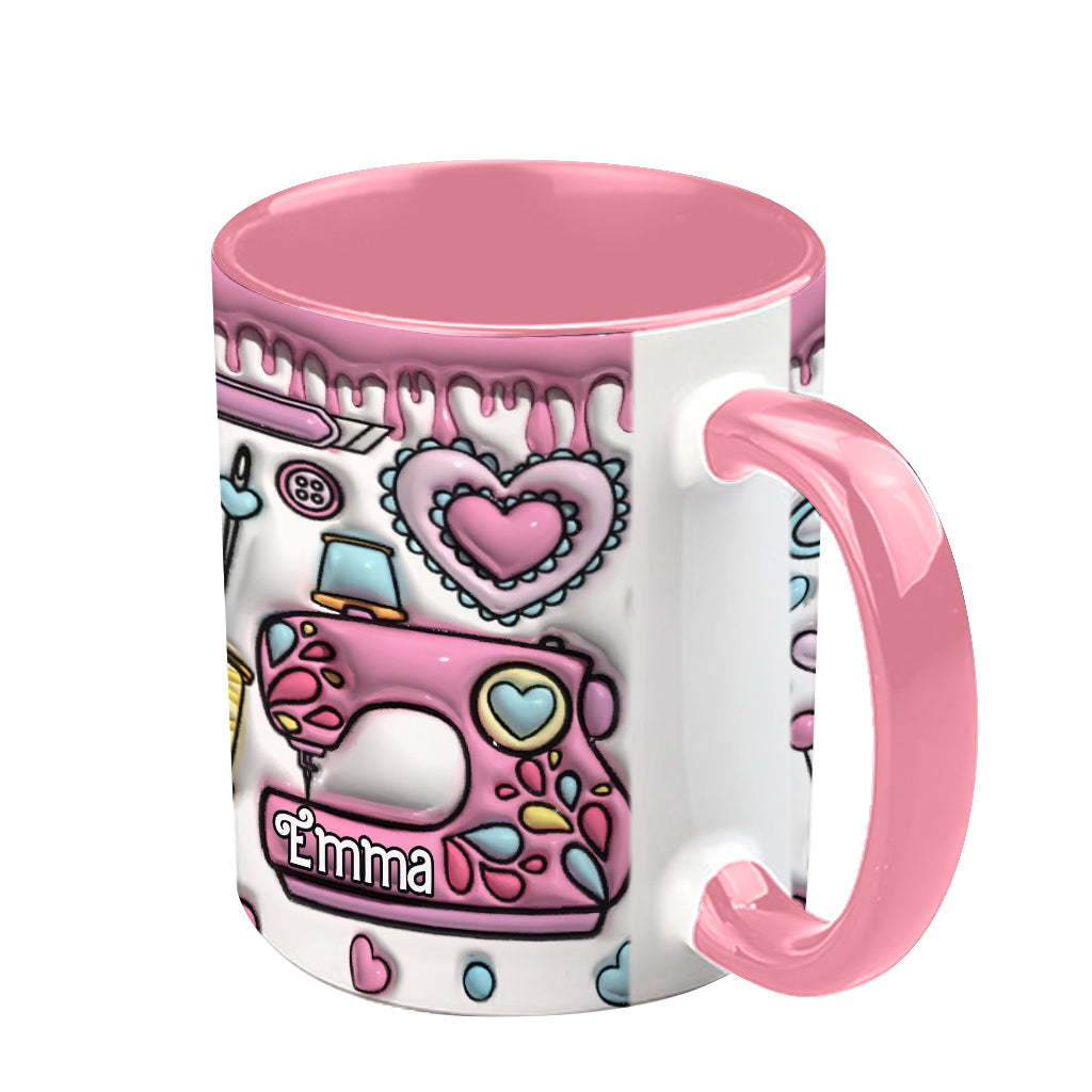 Pink für Nähbegeisterte – Personalisierte Tasse mit Nähmotiv