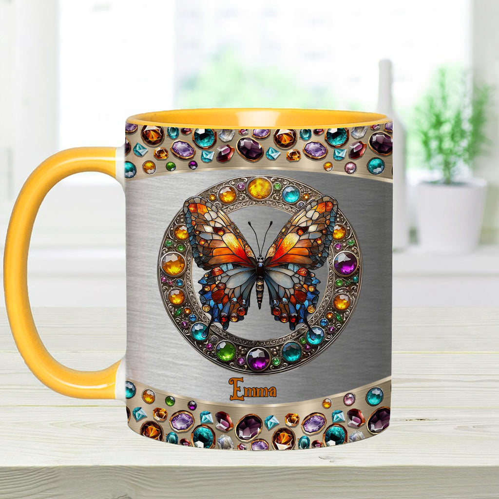 Stained Glass Beauty - Personalized Butterfly Accent Mug