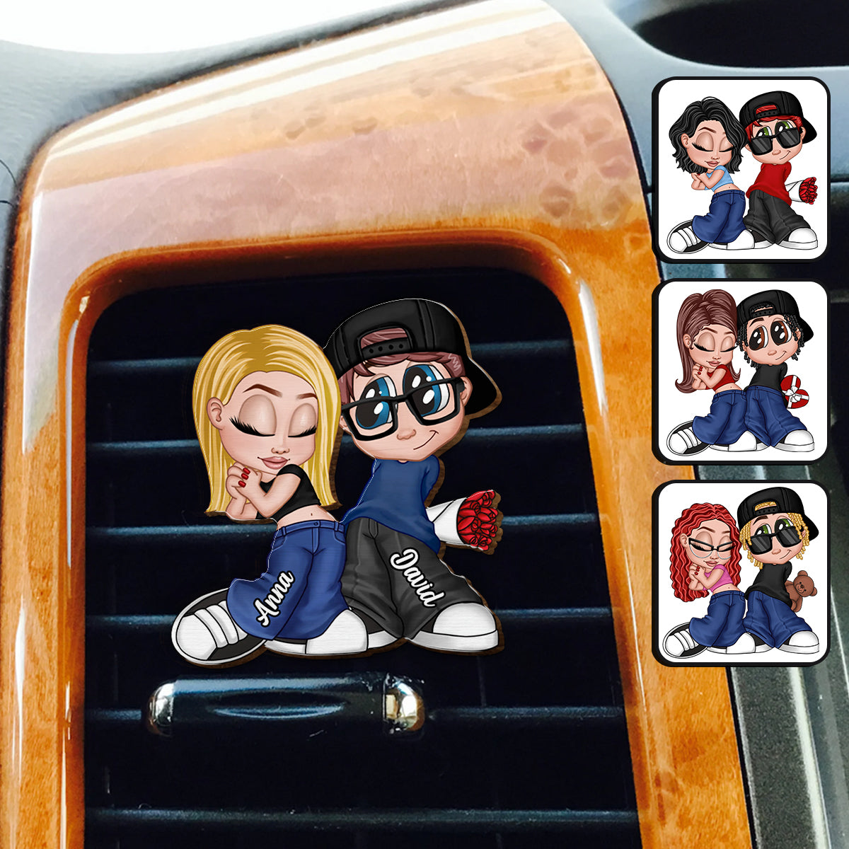 Chicano Y2K Paar – Personalisierter Auto-Sonnenblendenclip in Paarform