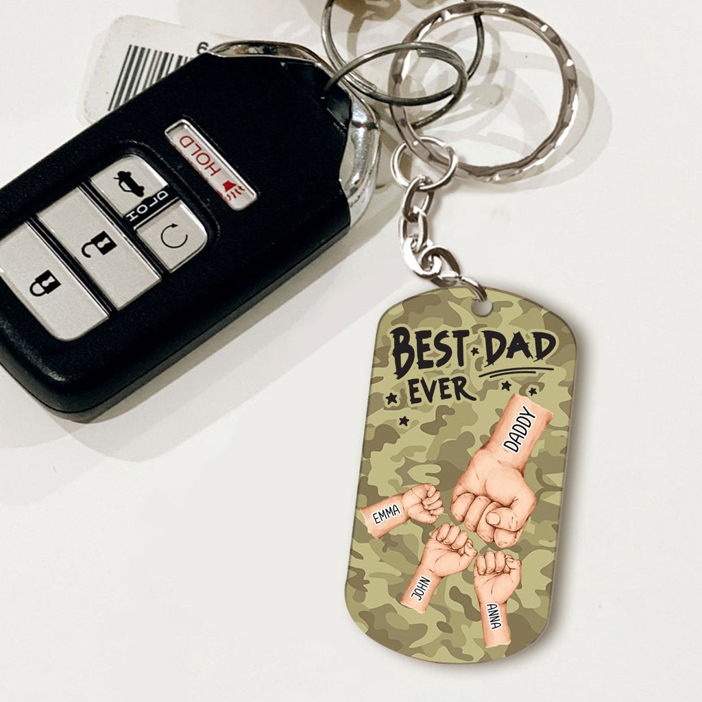 „Bester Papa aller Zeiten“ – personalisierter Schlüsselanhänger aus Edelstahl mit Camouflage-Muster – personalisierter Vater-Schlüsselanhänger