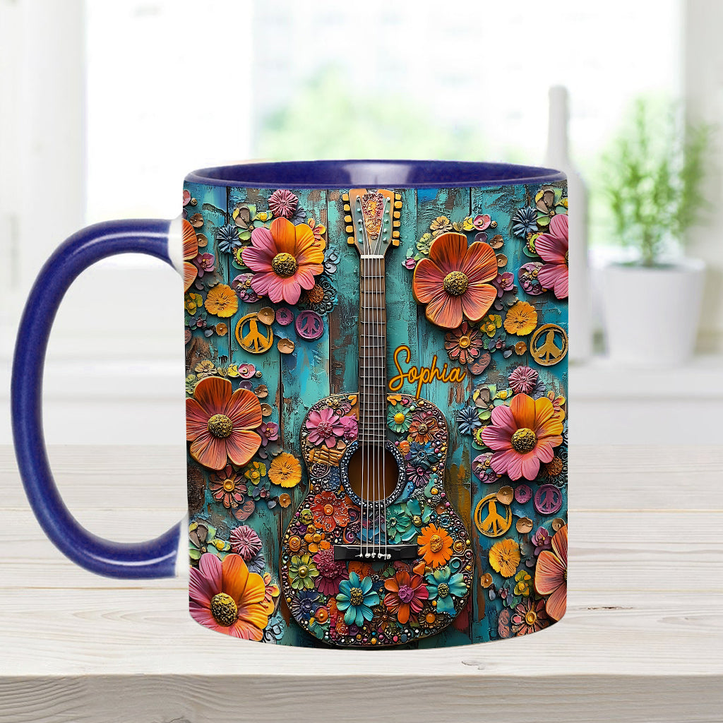 Vintage-Hippie-Gitarre – Personalisierter Hippie-Akzentbecher