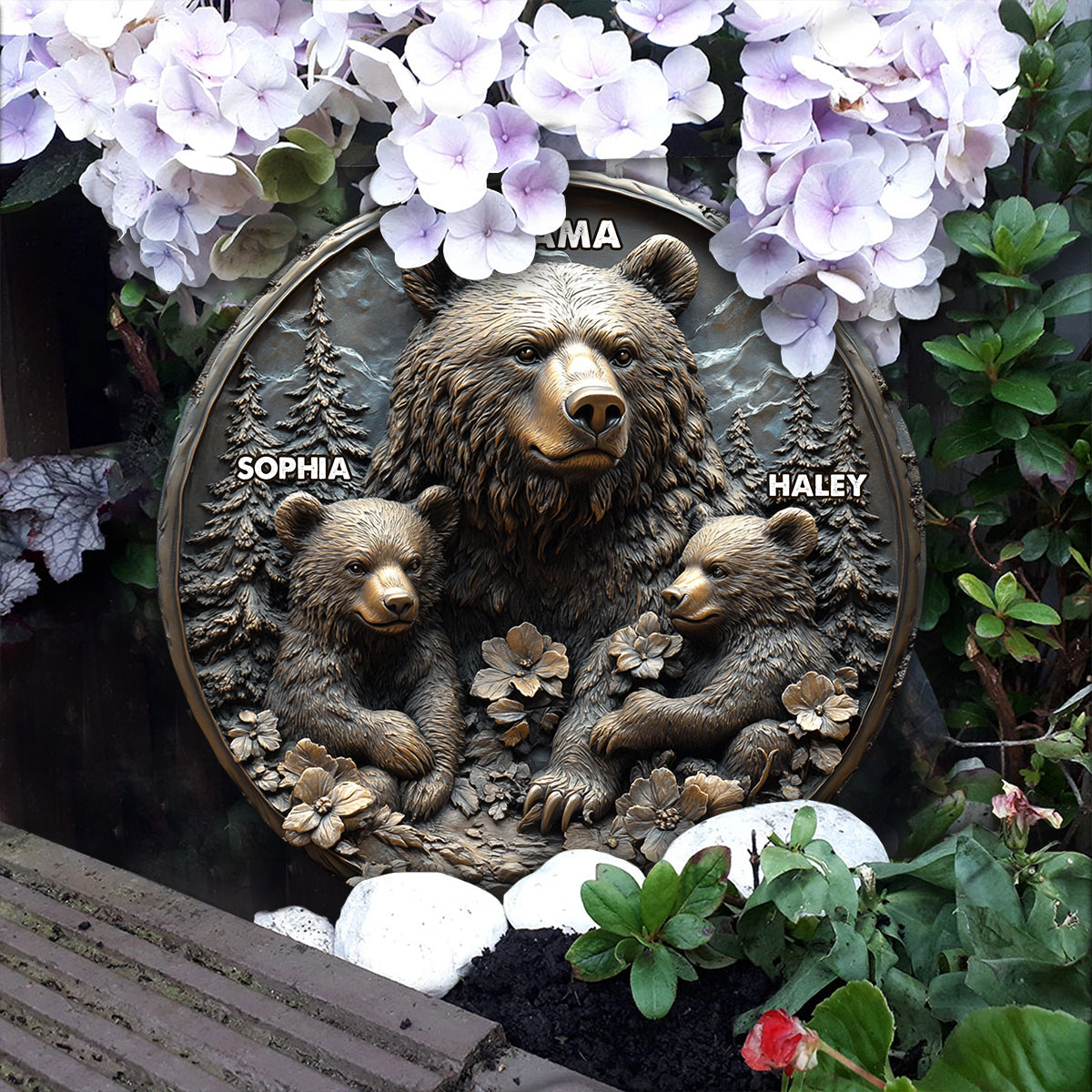 Mama Bär – Personalisierter runder Mutterstein