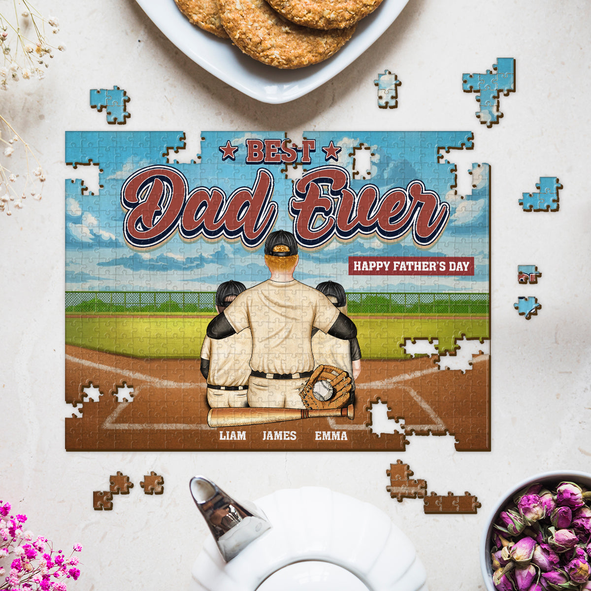 Best Dad Ever - Personalized Baseball Jigsaw Puzzle