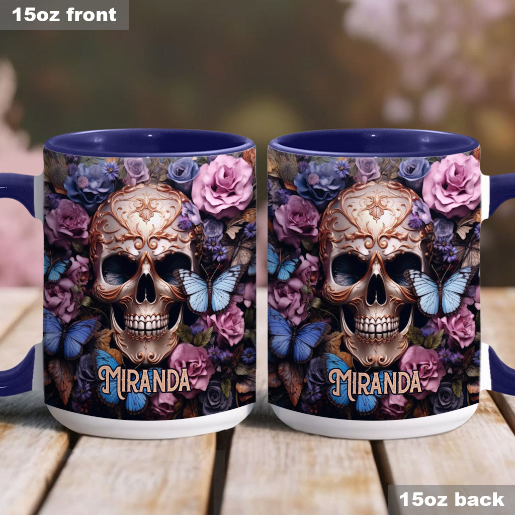 Beauty Of The Dark Skull Roses Butterflies - Personalized Skull Accent Mug