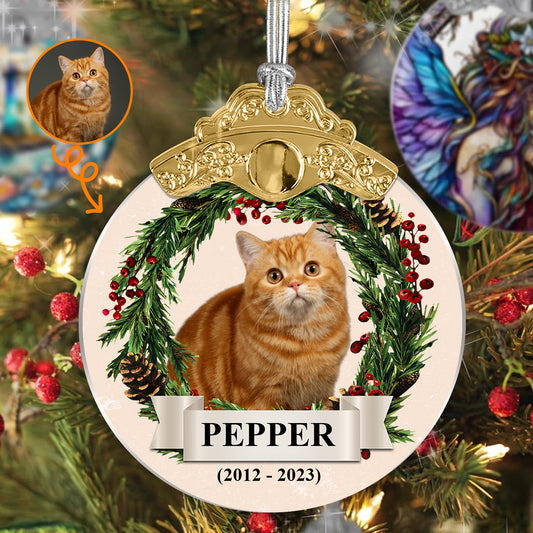 Personalisiertes Foto eines liebenswerten Haustiergesichts – Vintage-Katzenornament