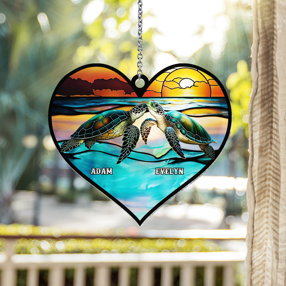 Ich liebe dich bis zum Strand und zurück – Personalisierter Schildkröten-Fensterhänger 