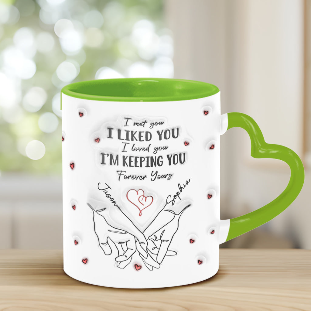 Ich mochte dich, ich behalte dich – Personalisierte Tasse mit Herzgriff für Paare