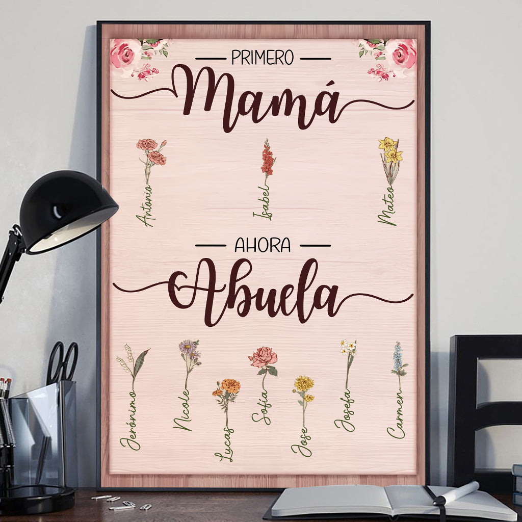 Primero Mamá Ahora Abuela – personalisierte Oma-Leinwand und Poster
