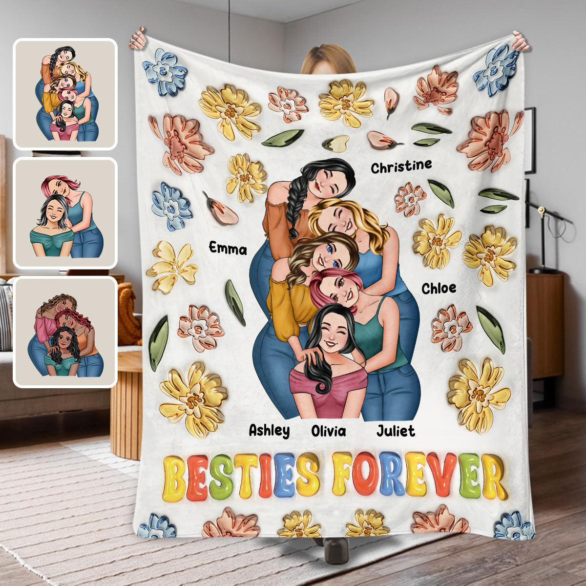 Beste Freundinnen für immer – Personalisierte Decke im Blumen-Design