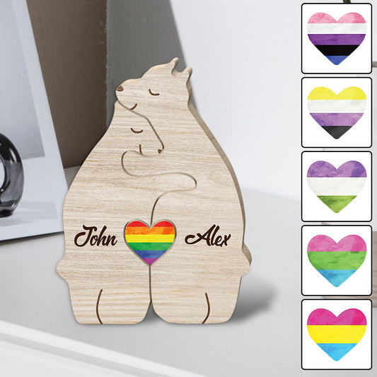 „Love Wins Hugging Bears“ – Personalisierte Regenbogenflagge – LGBT-Unterstützungs-Holzpuzzle