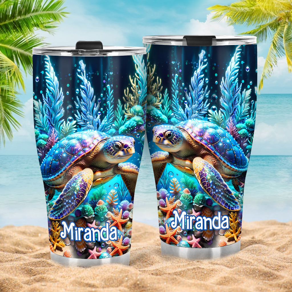 Ocean Turtle Seashells Starfish - Personalized Turtle Tumbler