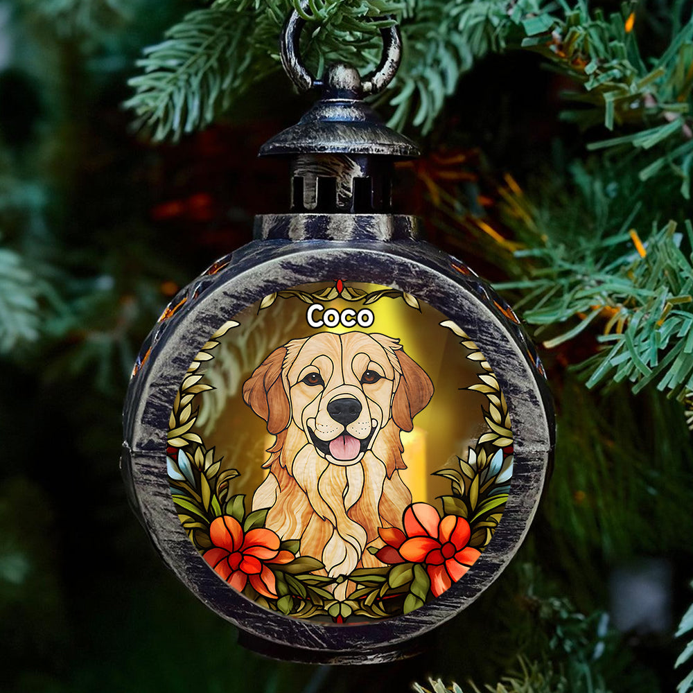 Personalisierte runde Laterne mit Beleuchtung für Haustiere – ideal für Hunde.