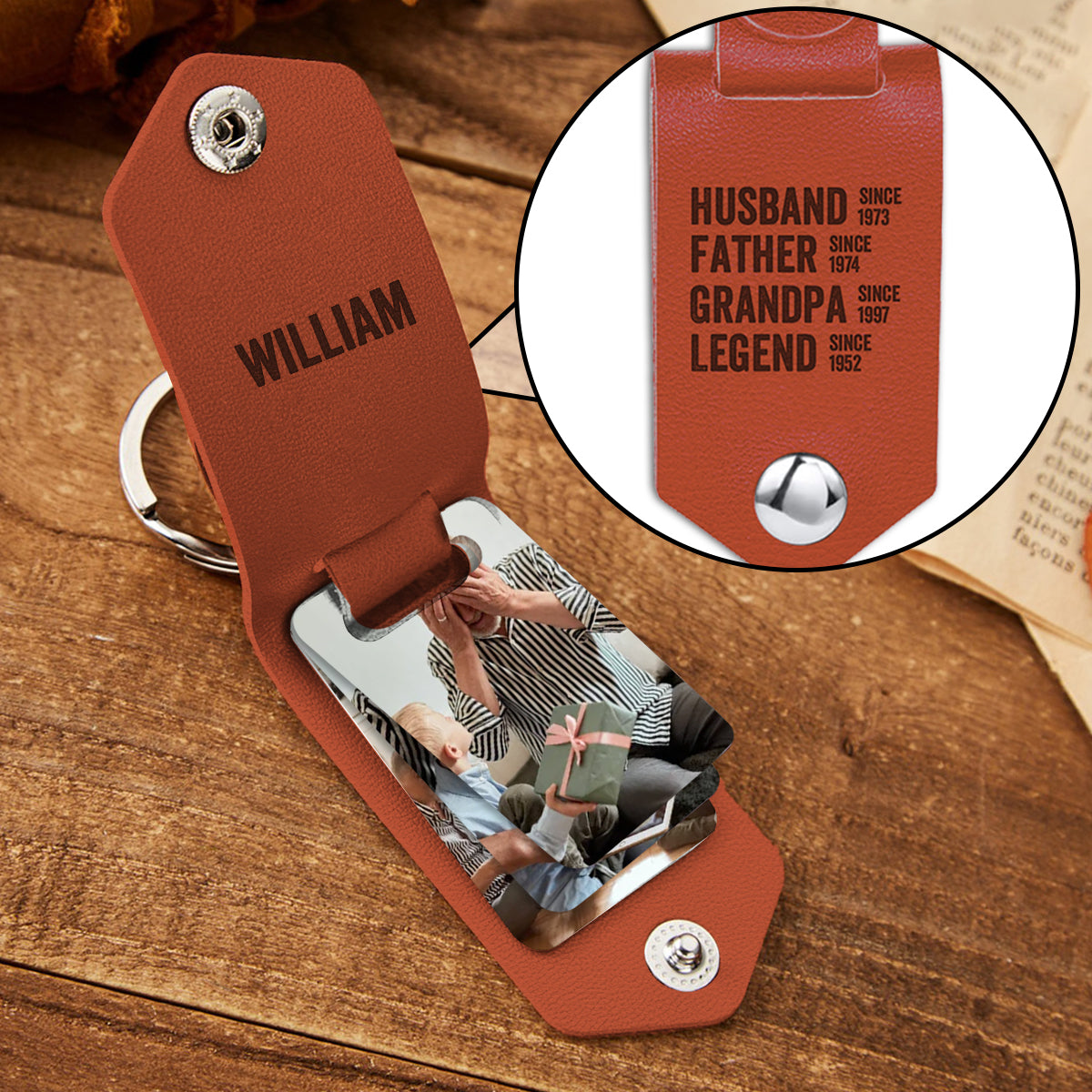 Husband Father Grandpa Legend - Personalized Grandpa Photo Album Keychain