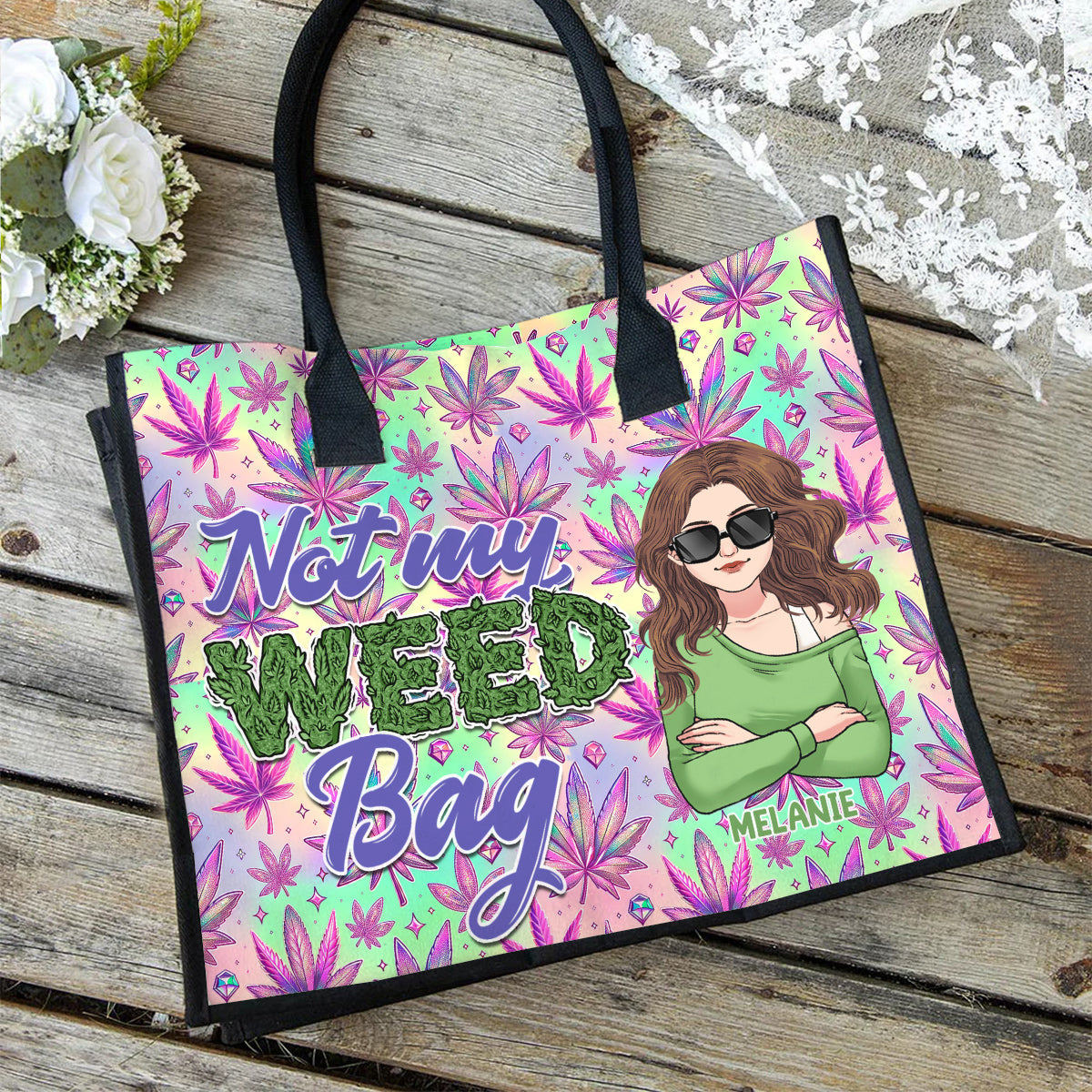 Mutter Scheiße, vielleicht 420 – Personalisierte Tragetasche und Kosmetiktasche aus Canvas mit Weed-Motiv