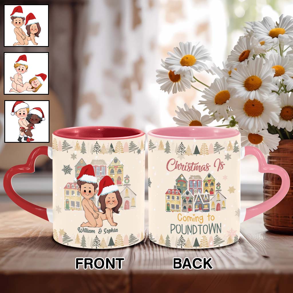 Weihnachten kommt nach Poundtown – Personalisierte Tasse mit Herzgriff für Paare