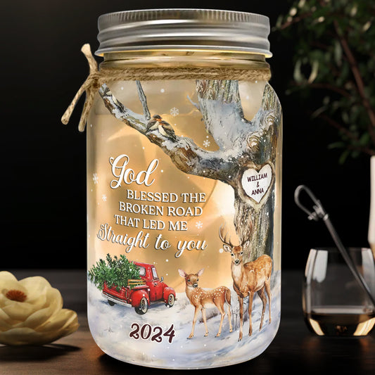 Gott segne den holprigen Weg – Personalisierte Lichterkette im Einmachglas für Paare