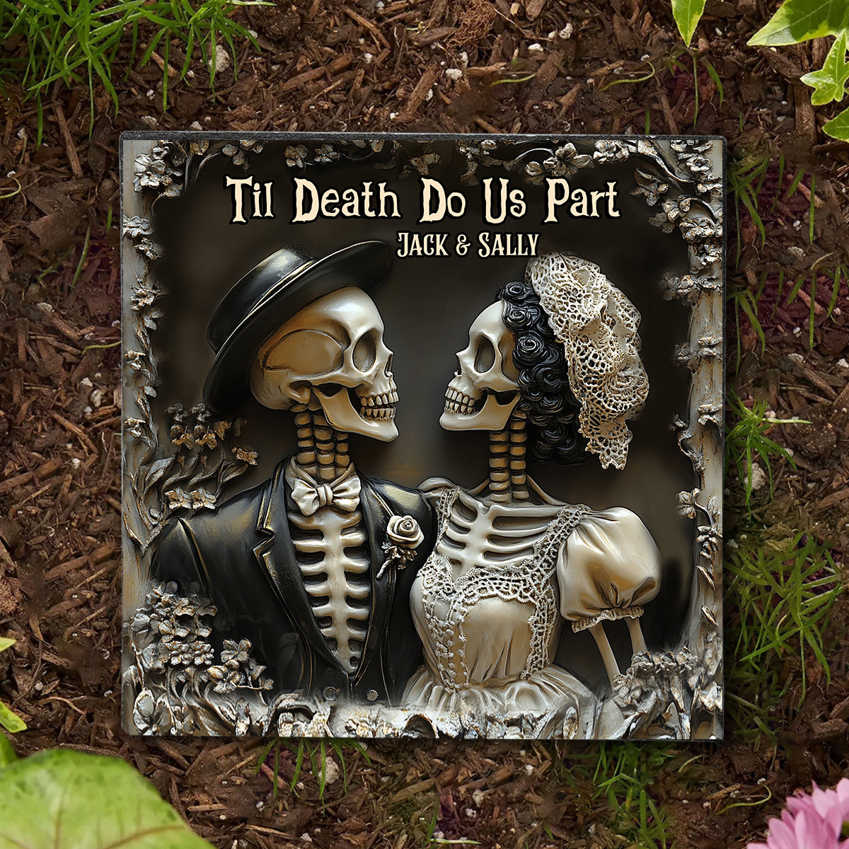 Bis dass der Tod uns scheidet – Personalisierter quadratischer Stein für Paare