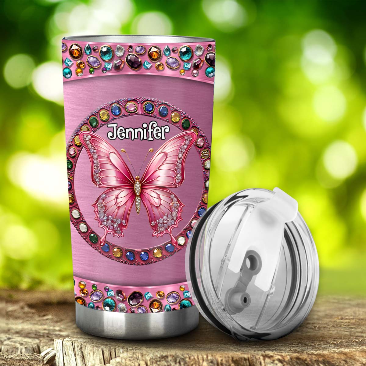 Wunderschöner rosa personalisierter Schmetterlingsbecher