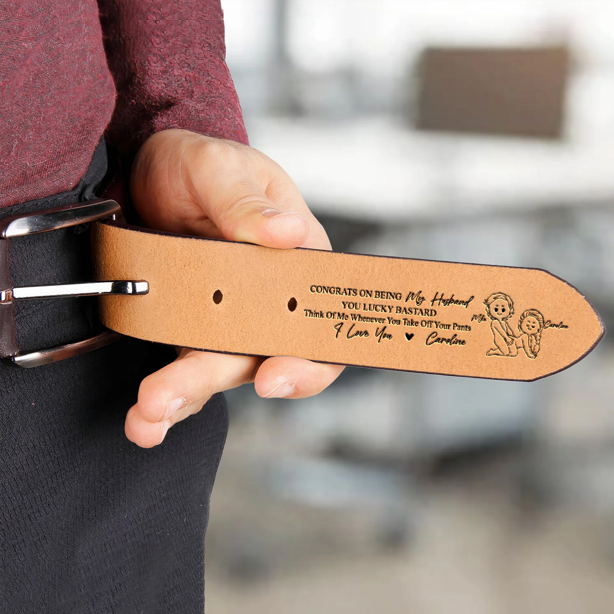 Congrats On Being My Husband - Personalized Couple Leather Belt
