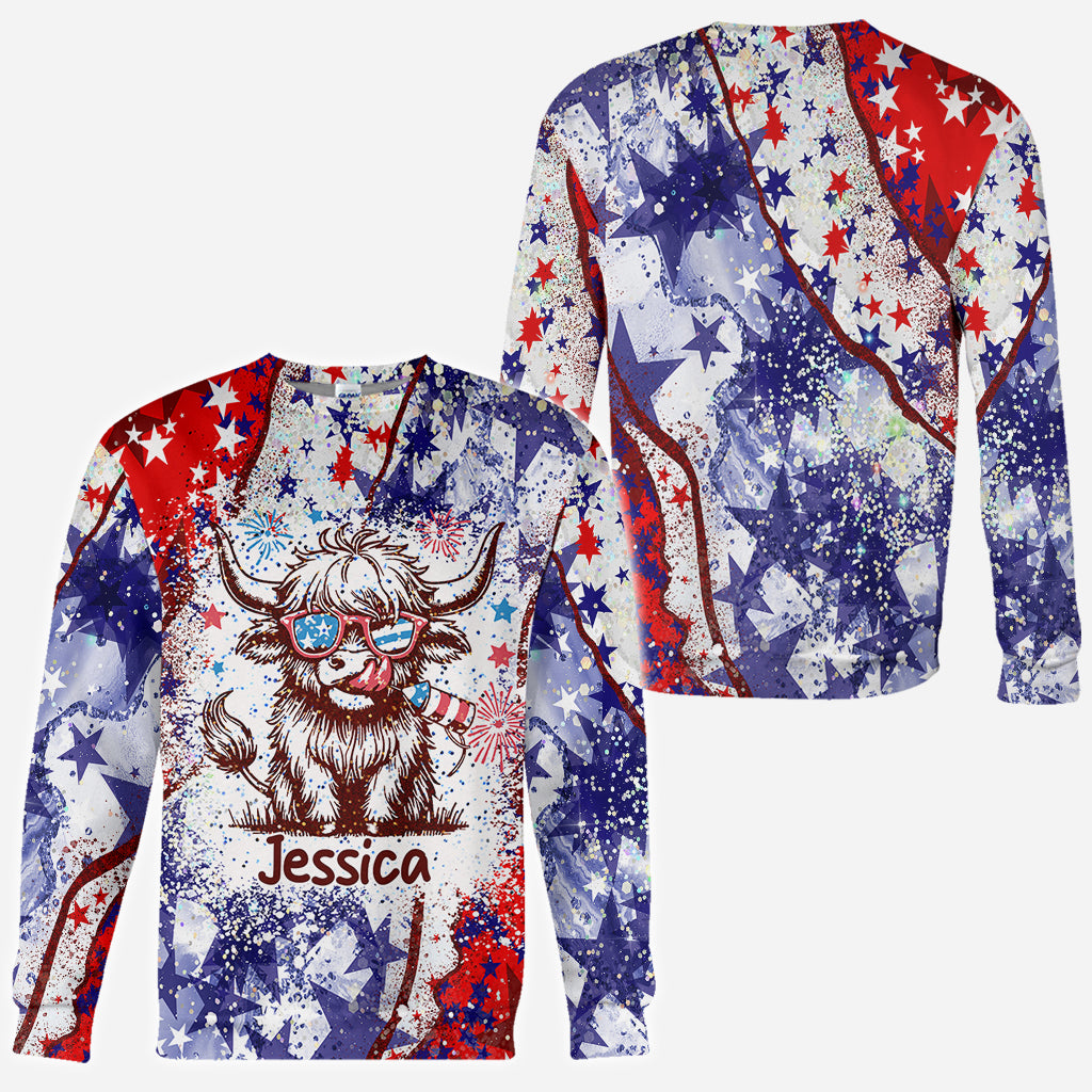 4th Of July Highland Cow - Personalized All Over Shirt