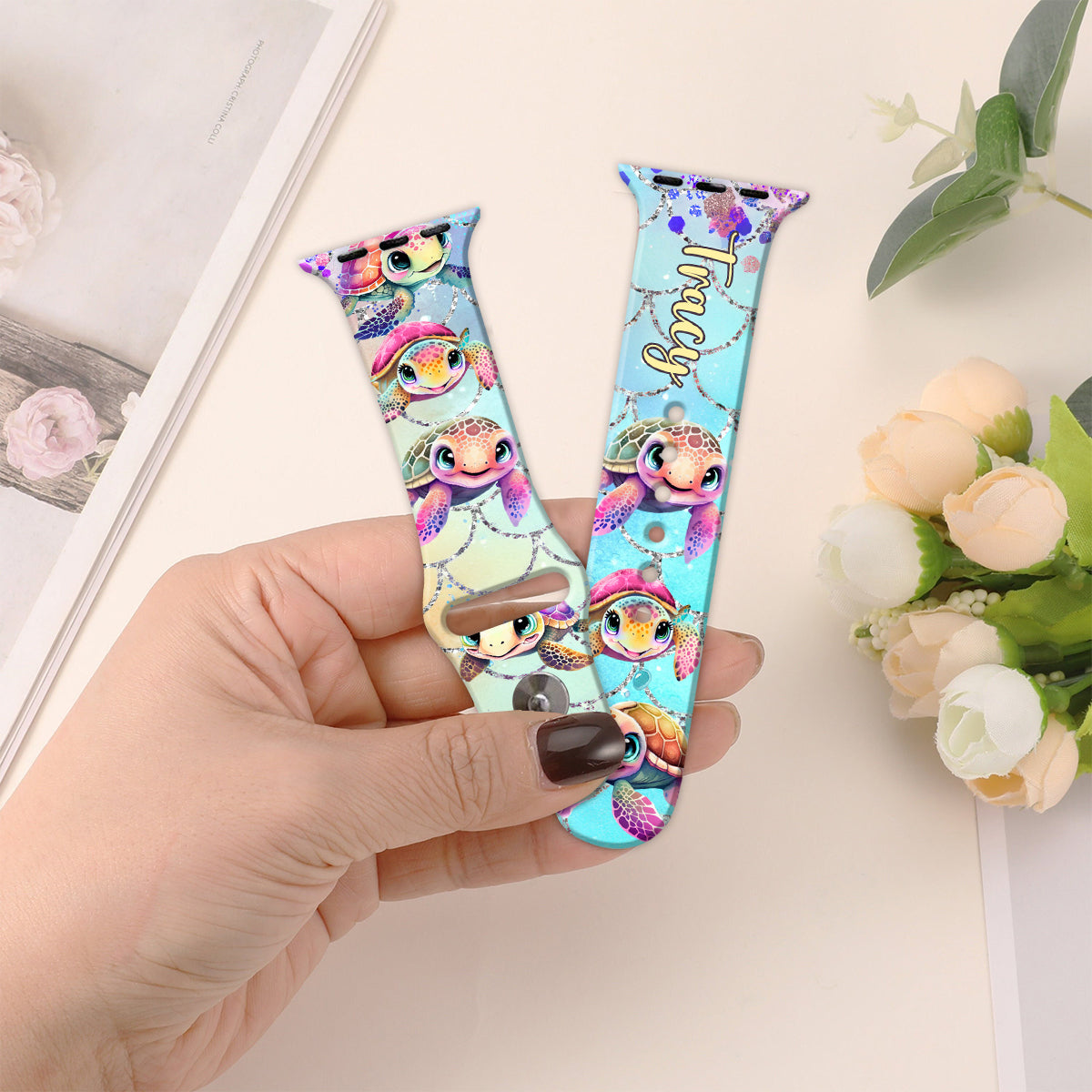 Niedliche Schildkröten – Personalisiertes Schildkröten-Armband für Apple Watch