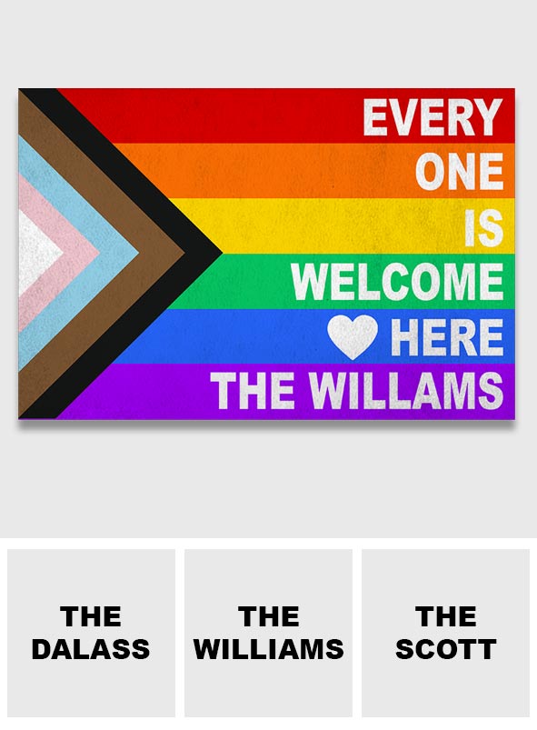 Hier ist jeder willkommen – Personalisierte Fußmatte zur Unterstützung der LGBTQ+-Community