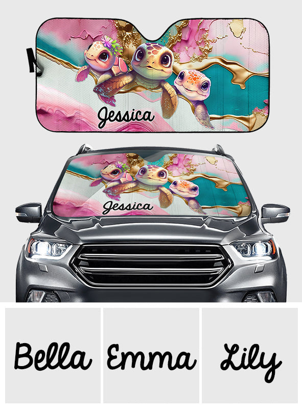 Cute Pink Turtle - Personalized Turtle Car Sunshade