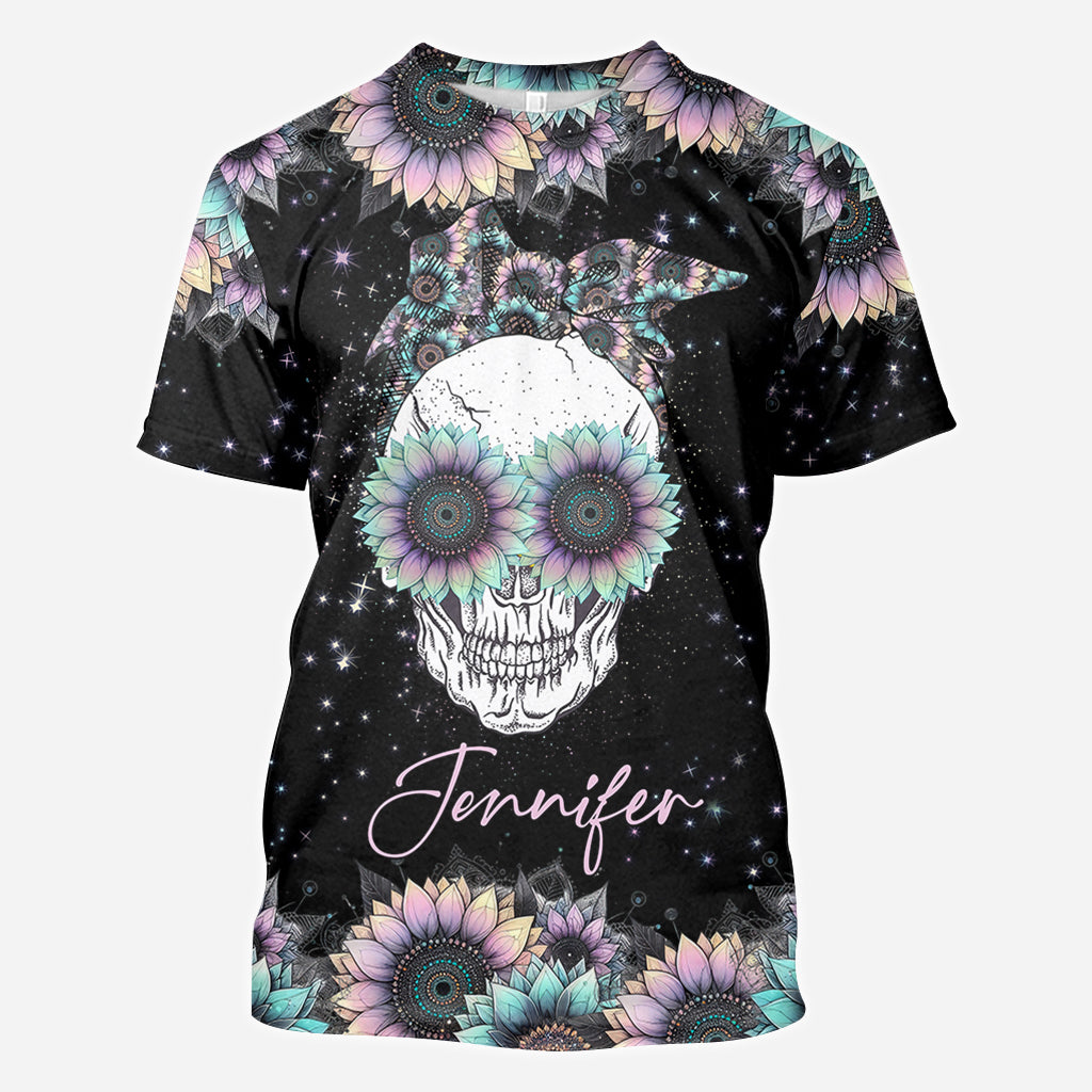 Zero F Given Pink Blue Sunflower - Personalisiertes Totenkopf-Shirt