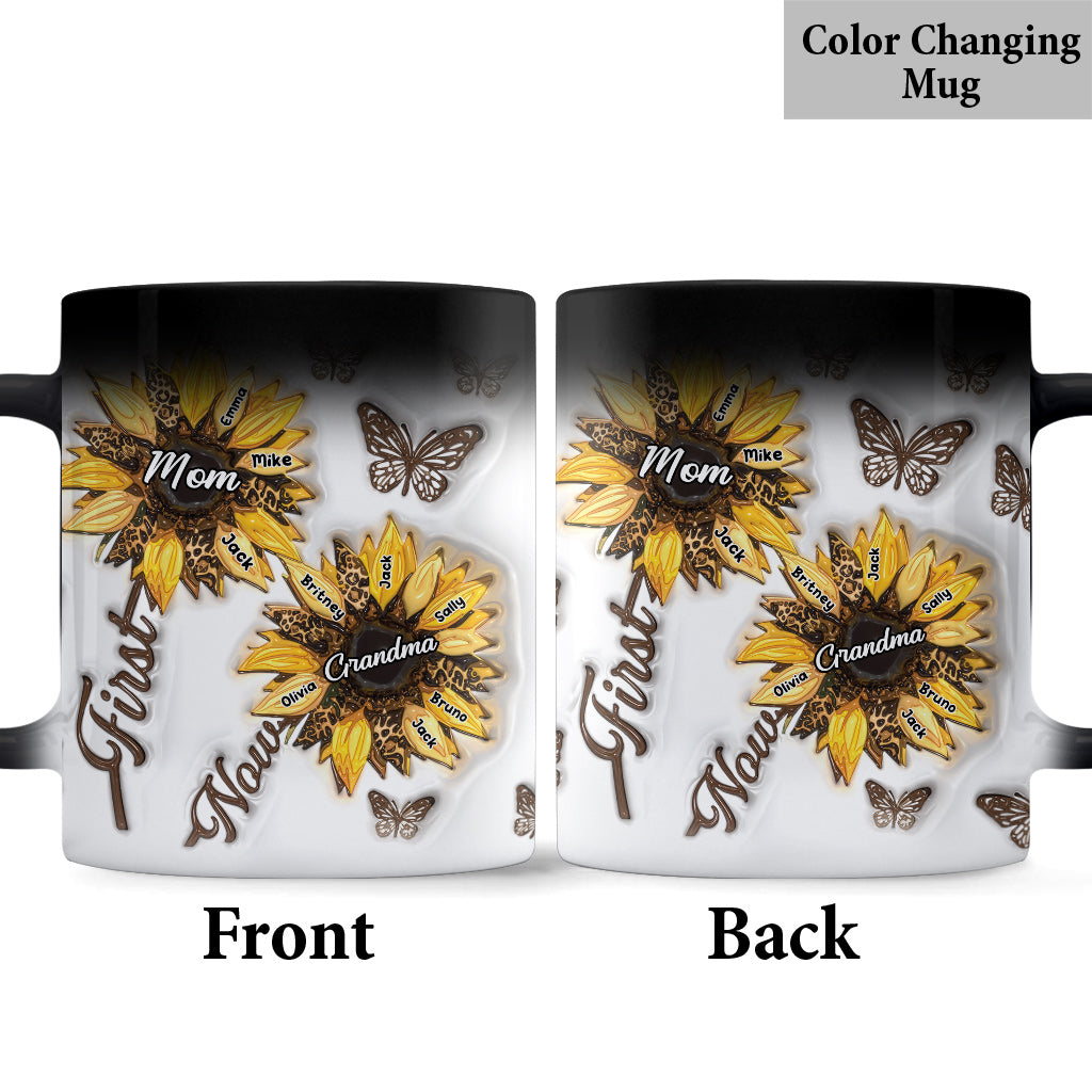 Erst Mama, jetzt Oma – Sonnenblumen-Aufblasbecher – Personalisierte Oma-Tasse