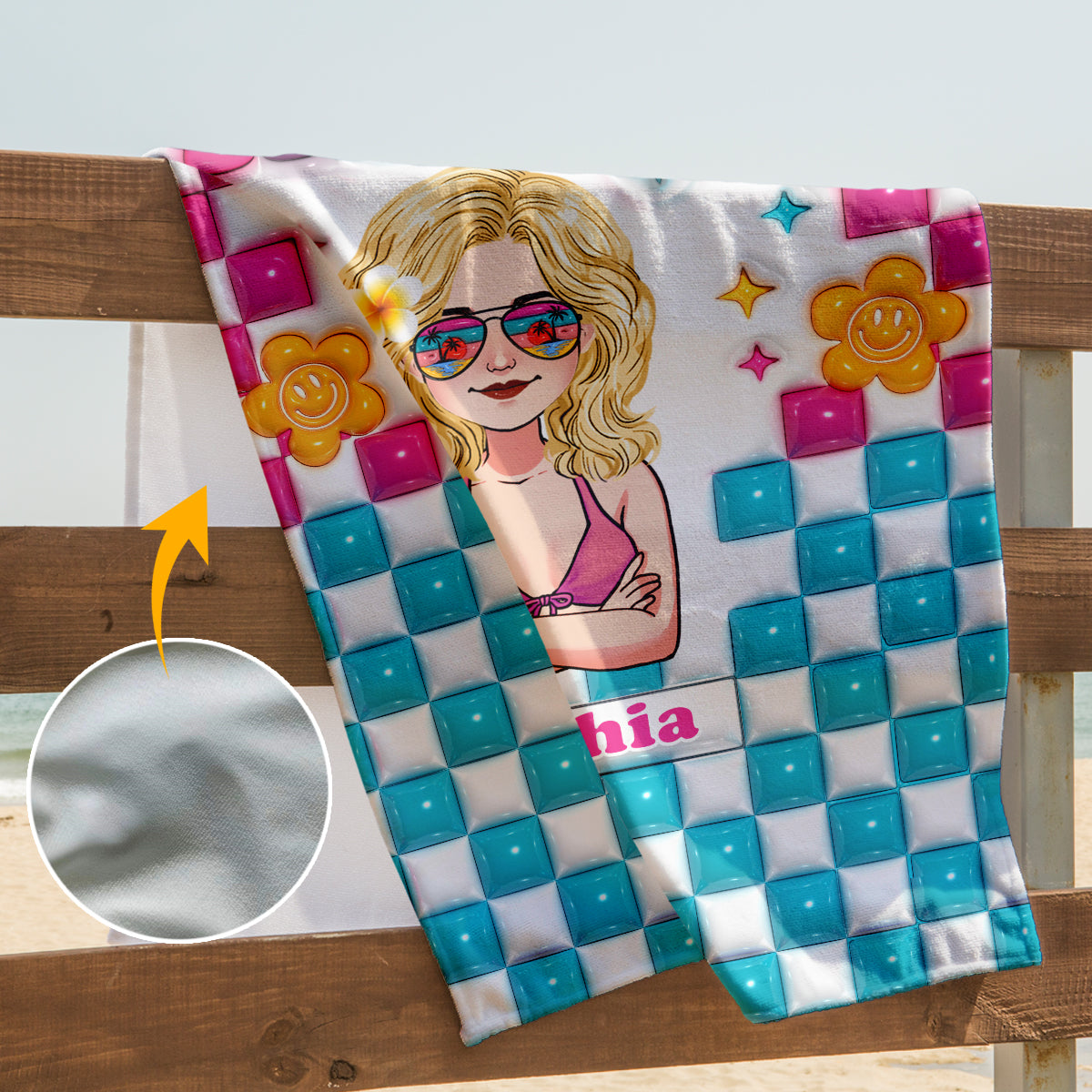 Einfach ein Mädchen, das Strände liebt – personalisiertes Strandtuch für Meeresliebhaber