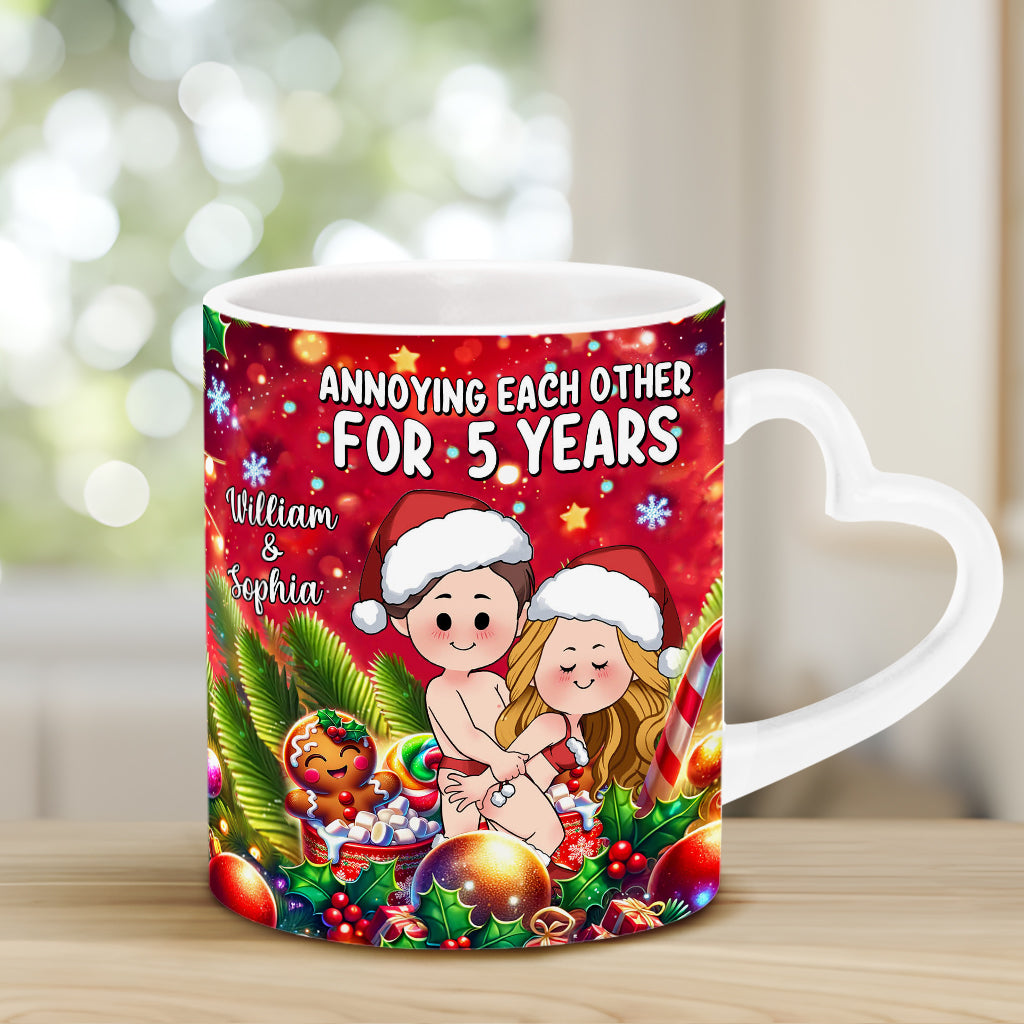Annoying Each Other - Personalized Couple Heart Handle Mug