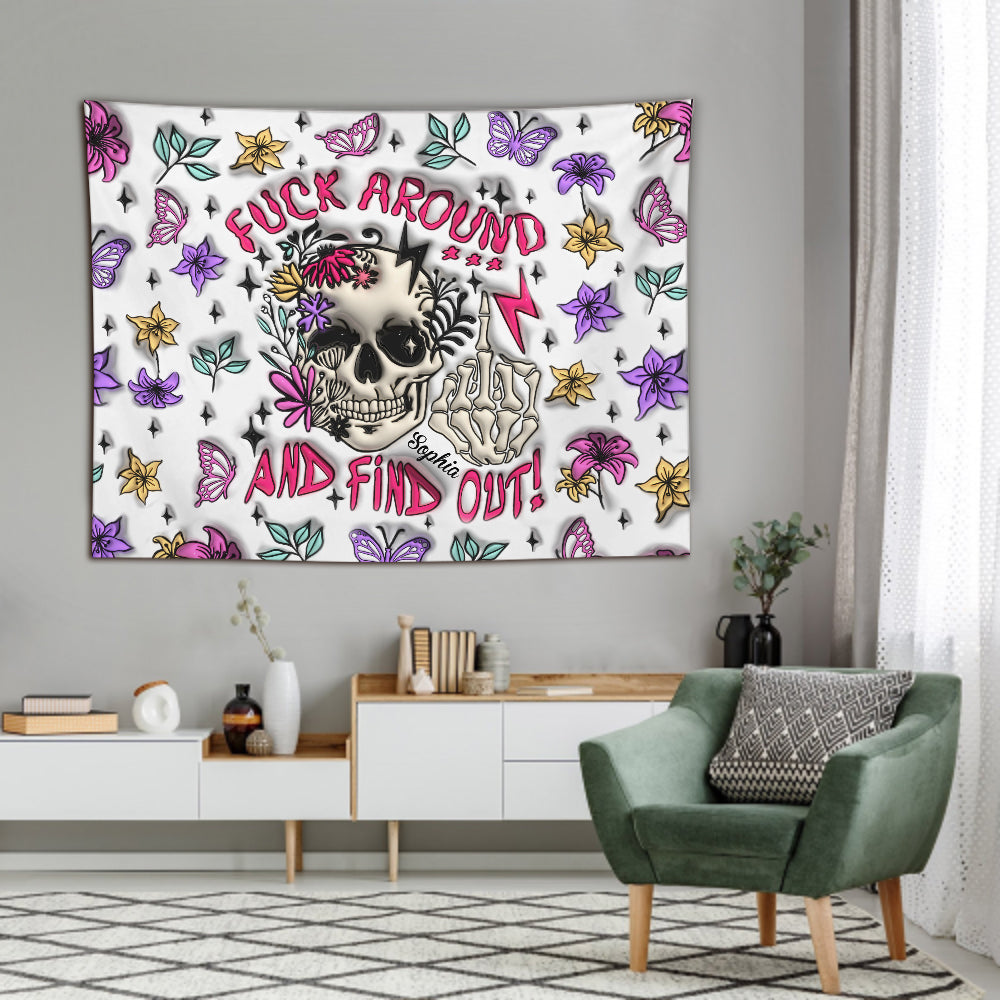 Verarsch es und finde es heraus – personalisierter Totenkopf-Wandteppich