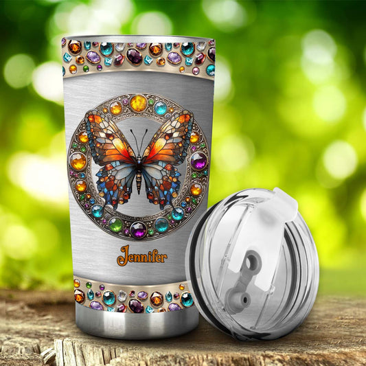 Stained Glass Beauty - Personalized Butterfly Tumbler