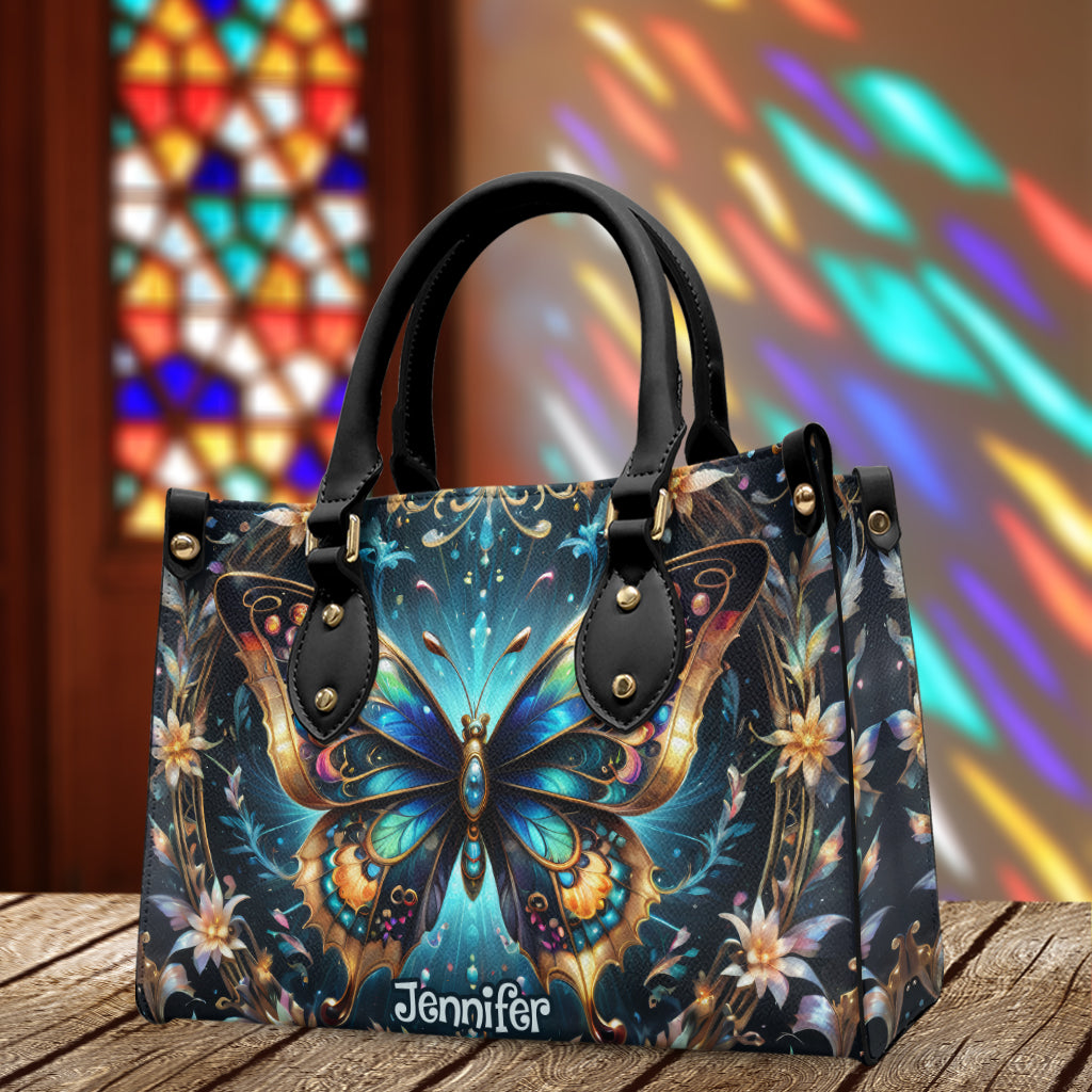 Atemberaubende goldmetallicfarbene Schmetterlings-Handtasche – personalisierte Schmetterlings-Lederhandtasche