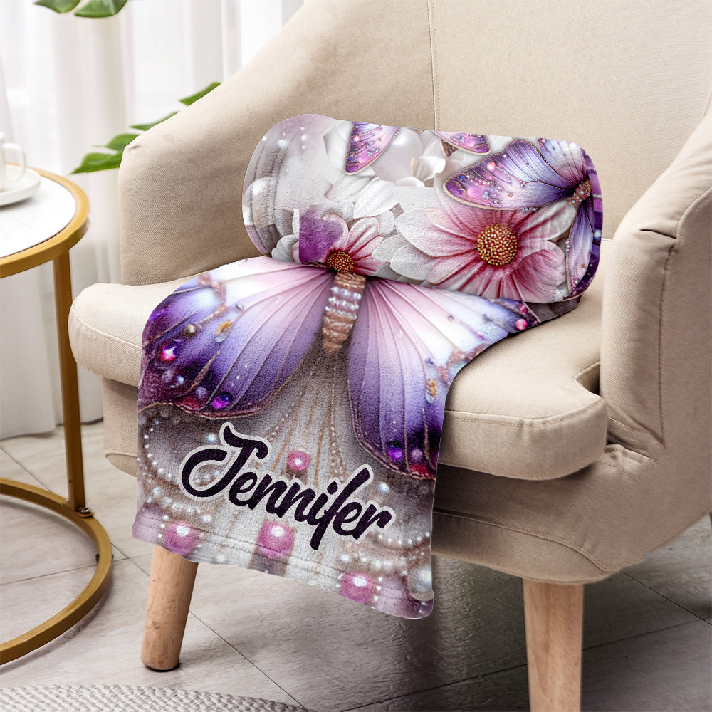 Purple Butterflies - Personalized Butterfly Blanket