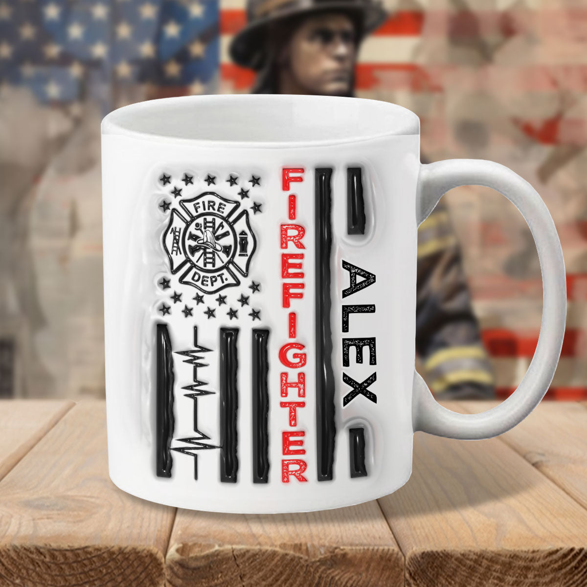 Firefighter Patriotic 4th July - Personalized Firefighter Mug