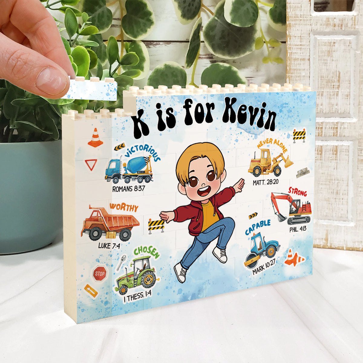 Ich bin mutig, ich bin geliebt – Personalisierte einseitige, horizontale rechteckige Bausteine ​​für Kinder