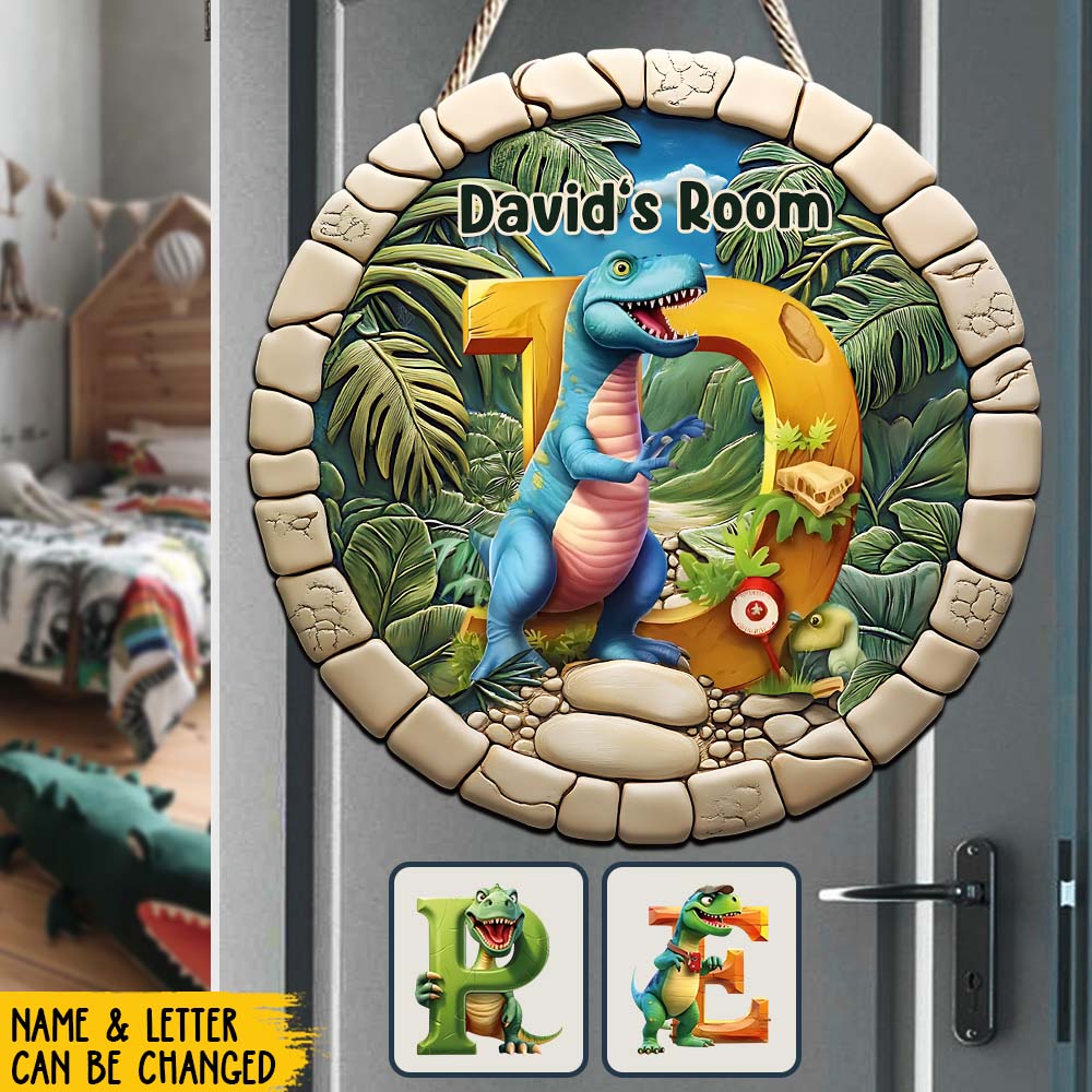 Dinosaurierbuchstabe – Personalisiertes Holzschild in Kinderform