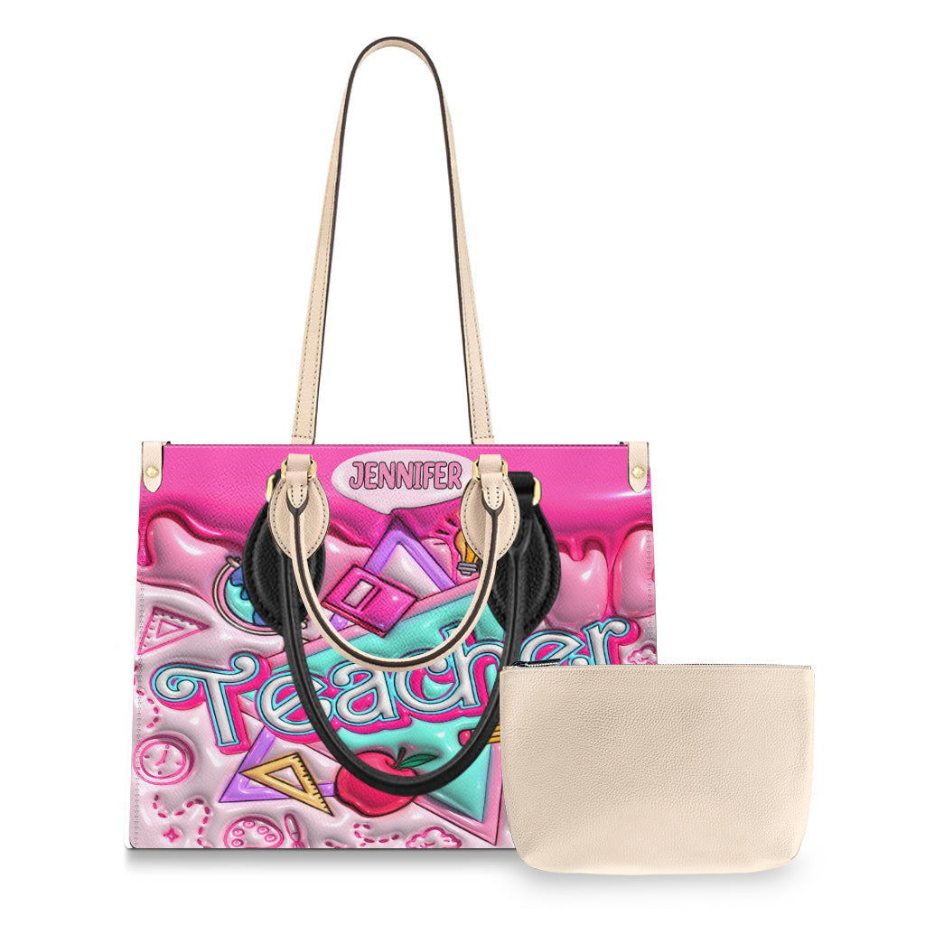 Pinkfarbene aufblasbare personalisierte Lehrer-Lederhandtasche