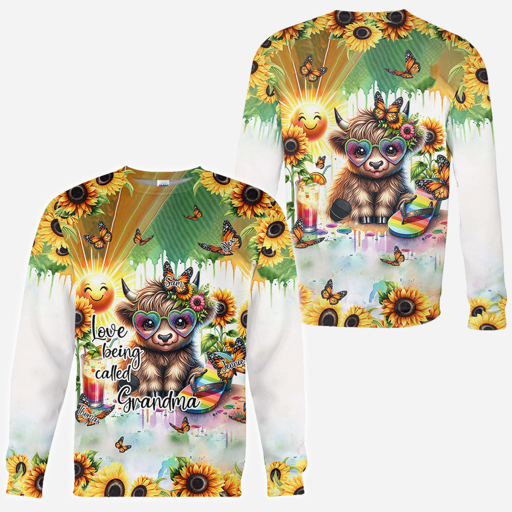 Love Being Called Grandma Highland Cow Summer Vibes - Personalized All Over Shirt