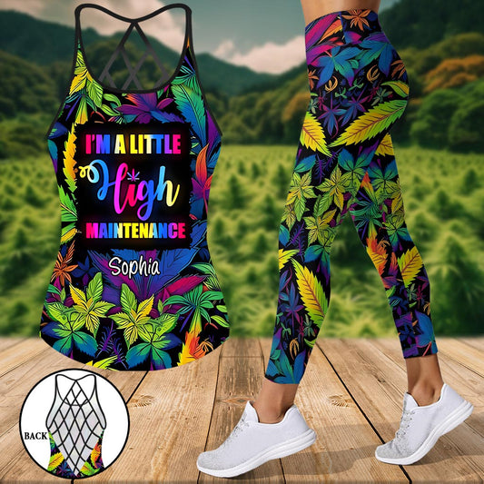 I'm A Little High Maintenance - Personalized Weed Cross Tank Top and Leggings