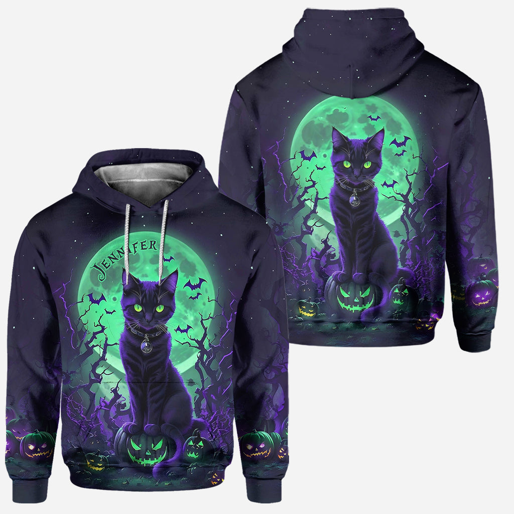 Geheimnisvolle schwarze Katze – Personalisierter Hoodie und Leggings mit schwarzer Katze